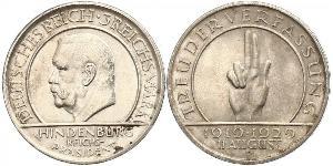 3 Reichsmark Repubblica di Weimar (1918-1933) Argento Paul von Hindenburg
