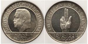 3 Reichsmark Repubblica di Weimar (1918-1933) Argento Paul von Hindenburg