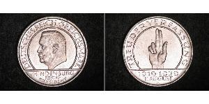 3 Reichsmark Repubblica di Weimar (1918-1933) Argento Paul von Hindenburg