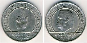 3 Reichsmark República de Weimar (1918-1933) Plata Paul von Hindenburg