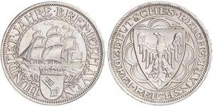 3 Reichsmark República de Weimar (1918-1933) Plata 