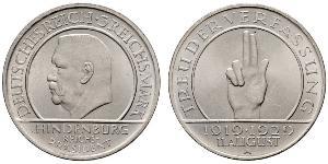 3 Reichsmark República de Weimar (1918-1933) Plata Paul von Hindenburg