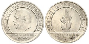3 Reichsmark República de Weimar (1918-1933) Plata Paul von Hindenburg