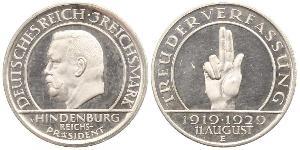 3 Reichsmark República de Weimar (1918-1933) Plata Paul von Hindenburg