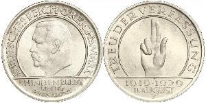 3 Reichsmark Weimarer Republik (1918-1933) Silber Paul von Hindenburg