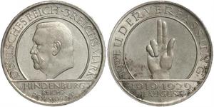 3 Reichsmark Weimar Republic (1918-1933) Silver Paul von Hindenburg