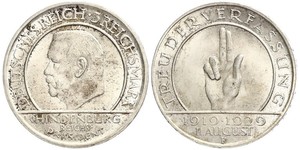 3 Reichsmark Weimar Republic (1918-1933) Silver Paul von Hindenburg