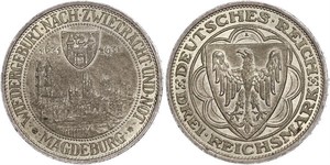 3 Reichsmark Веймарская республика (1918-1933) Серебро 