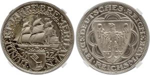 3 Reichsmark Веймарская республика (1918-1933) Серебро 