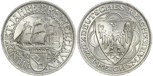 3 Reichsmark Веймарская республика (1918-1933) Серебро 
