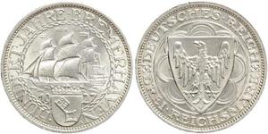 3 Reichsmark Веймарская республика (1918-1933) Серебро 