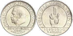 3 Reichsmark Веймарская республика (1918-1933) Серебро Гинденбург, Пауль фон
