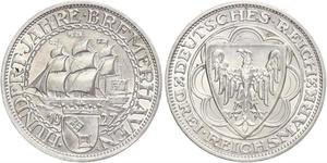 3 Reichsmark Веймарская республика (1918-1933) Серебро 