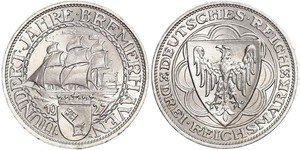 3 Reichsmark Веймарская республика (1918-1933) Серебро 