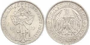 3 Reichsmark Веймарская республика (1918-1933) Серебро 