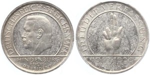 3 Reichsmark Веймарська республіка (1918-1933) Срібло Пауль фон Гінденбург