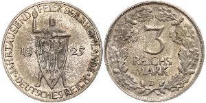 3 Reichsmark Веймарська республіка (1918-1933) Срібло 