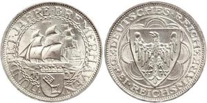 3 Reichsmark Веймарська республіка (1918-1933) Срібло 