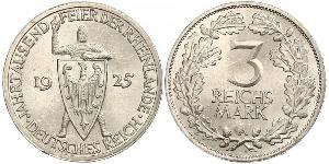 3 Reichsmark Веймарська республіка (1918-1933) Срібло 