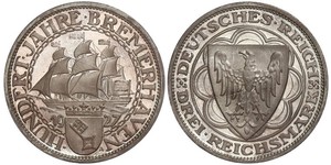 3 Reichsmark Веймарська республіка (1918-1933) Срібло 