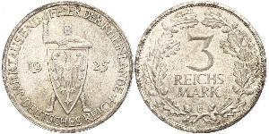 3 Reichsmark Веймарська республіка (1918-1933) Срібло 