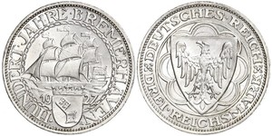 3 Reichsmark Веймарська республіка (1918-1933) Срібло 