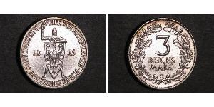 3 Reichsmark Веймарська республіка (1918-1933) Срібло 