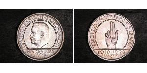 3 Reichsmark 魏瑪共和國 (1919 - 1933) 銀 保罗·冯·兴登堡 (1847 - 1934)