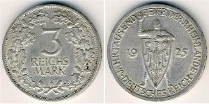 3 Reichsmark 魏瑪共和國 (1919 - 1933) 銀 