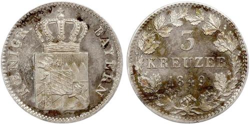 3 Крейцер Бавария Серебро Максимилиан II (король Баварии)(1811 - 1864)
