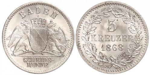 3 Крейцер Великое герцогство Баден (1806-1918) Серебро Фридрих I (великий герцог Баденский) (1826 - 1907)