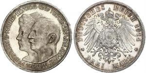3 Марка Ангальт-Дессау (1603 -1863) Серебро Фридрих II, герцог Ангальта(1856 – 1918)