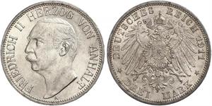 3 Марка Ангальт-Дессау (1603 -1863) Серебро Фридрих II, герцог Ангальта(1856 – 1918)