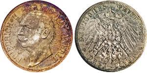 3 Марка Ангальт-Дессау (1603 -1863) Серебро Фридрих II, герцог Ангальта(1856 – 1918)