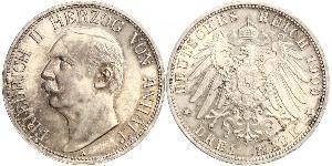 3 Марка Ангальт-Дессау (1603 -1863) Серебро Фридрих II, герцог Ангальта(1856 – 1918)