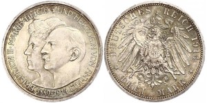 3 Марка Ангальт-Дессау (1603 -1863) Серебро Фридрих II, герцог Ангальта(1856 – 1918)