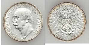 3 Марка Ангальт-Дессау (1603 -1863) Серебро Фридрих II, герцог Ангальта(1856 – 1918)