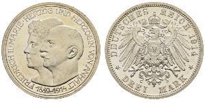 3 Марка Ангальт-Дессау (1603 -1863) Серебро Фридрих II, герцог Ангальта(1856 – 1918)