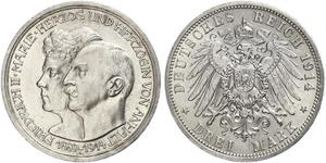 3 Марка Ангальт-Дессау (1603 -1863) Серебро Фридрих II, герцог Ангальта(1856 – 1918)