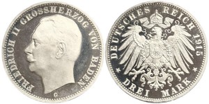 3 Марка Великое герцогство Баден (1806-1918) Серебро Frederick II, Grand Duke of Baden (1857 - 1928)