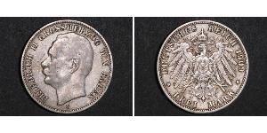 3 Марка Великое герцогство Баден (1806-1918) Серебро Frederick II, Grand Duke of Baden (1857 - 1928)