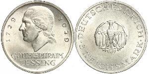3 Марка Германская империя (1871-1918) Серебро Лессинг, Готхольд Эфраим
