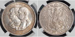 3 Марка Германская империя (1871-1918) Серебро Frederick Francis IV, Grand Duke of Mecklenburg (1882 - 1945)