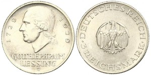 3 Марка Германская империя (1871-1918) Серебро Лессинг, Готхольд Эфраим