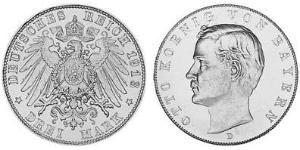 3 Марка Королевство Бавария (1806 - 1918) Серебро Отто I (король Баварии)(1848 – 1916)