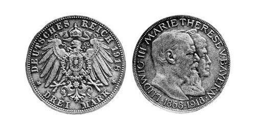 3 Марка Королевство Бавария (1806 - 1918) Серебро 