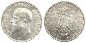 3 Марка Липпе-Детмольд (1123 - 1918) Серебро Леопольд IV (князь Липпе)