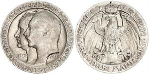 3 Марка Пруссия (королевство) (1701-1918) Серебро Wilhelm II, German Emperor (1859-1941)