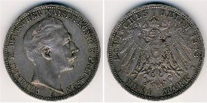 3 Марка Пруссия (королевство) (1701-1918) Серебро Wilhelm II, German Emperor (1859-1941)