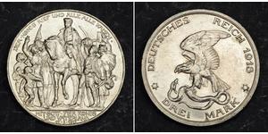 3 Марка Пруссия (королевство) (1701-1918) Серебро 